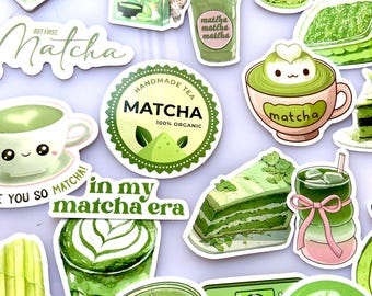 Pacote de adesivos para amantes de matcha verde: adesivos fofos de chá verde, decalques para laptop, adesivos para garrafa de água, adesivos para planner, presentes gourmet para amantes de matcha.