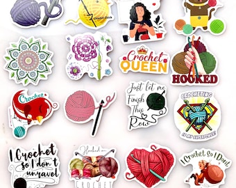 Pacote de adesivos de crochê: Adesivos divertidos de crochê, adesivos para artesanato, presentes para amantes de crochê, adesivos para planners, adesivos para garrafas de água, presente para mães crocheteiras.