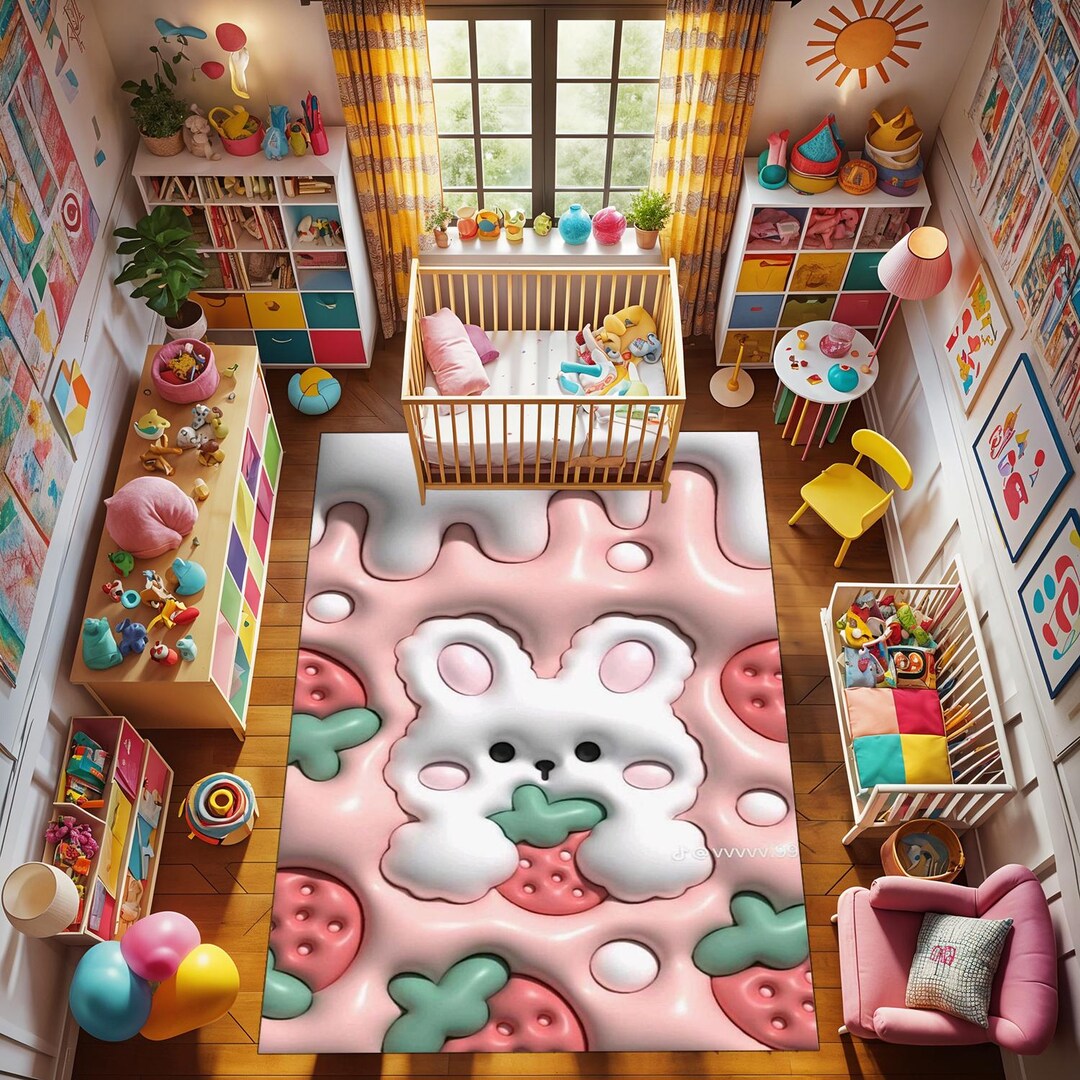 Milk Shake Rabbit Sqkushi Rabbit Rug,milk Shake Pattern, Strawberry and Milk Rug, Gift ...