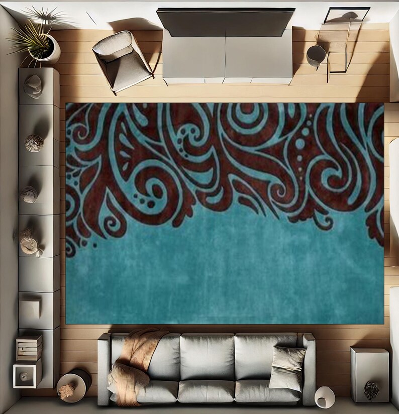 Sea Motif Rug, Wavy Sea Rug, Stormy Sea Rug, Blue Black Rug, Ocean Rug ...