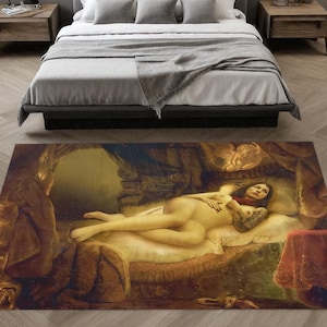 Renaissance period naked woman model rug, Women in Bed rug, Soft, Healthy, Bamboo Rug, Machine Washable, Non-Slip Rug,Home Gift Rug,Area Rug