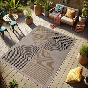 Este tapete para áreas externas cuidadosamente projetado e com padrão geométrico é a escolha perfeita para sua varanda, terraço, pátio ou jardim. Tapete antiderrapante