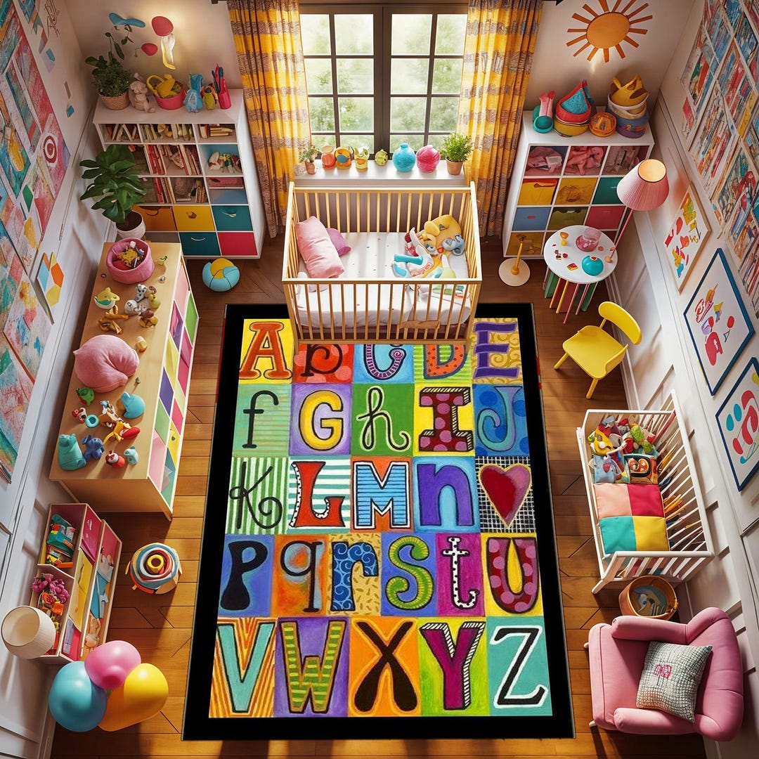 Letter Printed Rug, Colorful Letters Rug,i'm Learning to Read,children ...