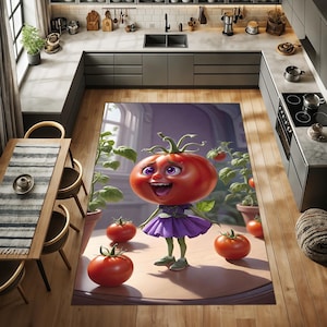 Tomato rug,Tomato family rug, A fun different model for your home, visit our store, Easy to clean non-slip based machine washable bamboo rug
