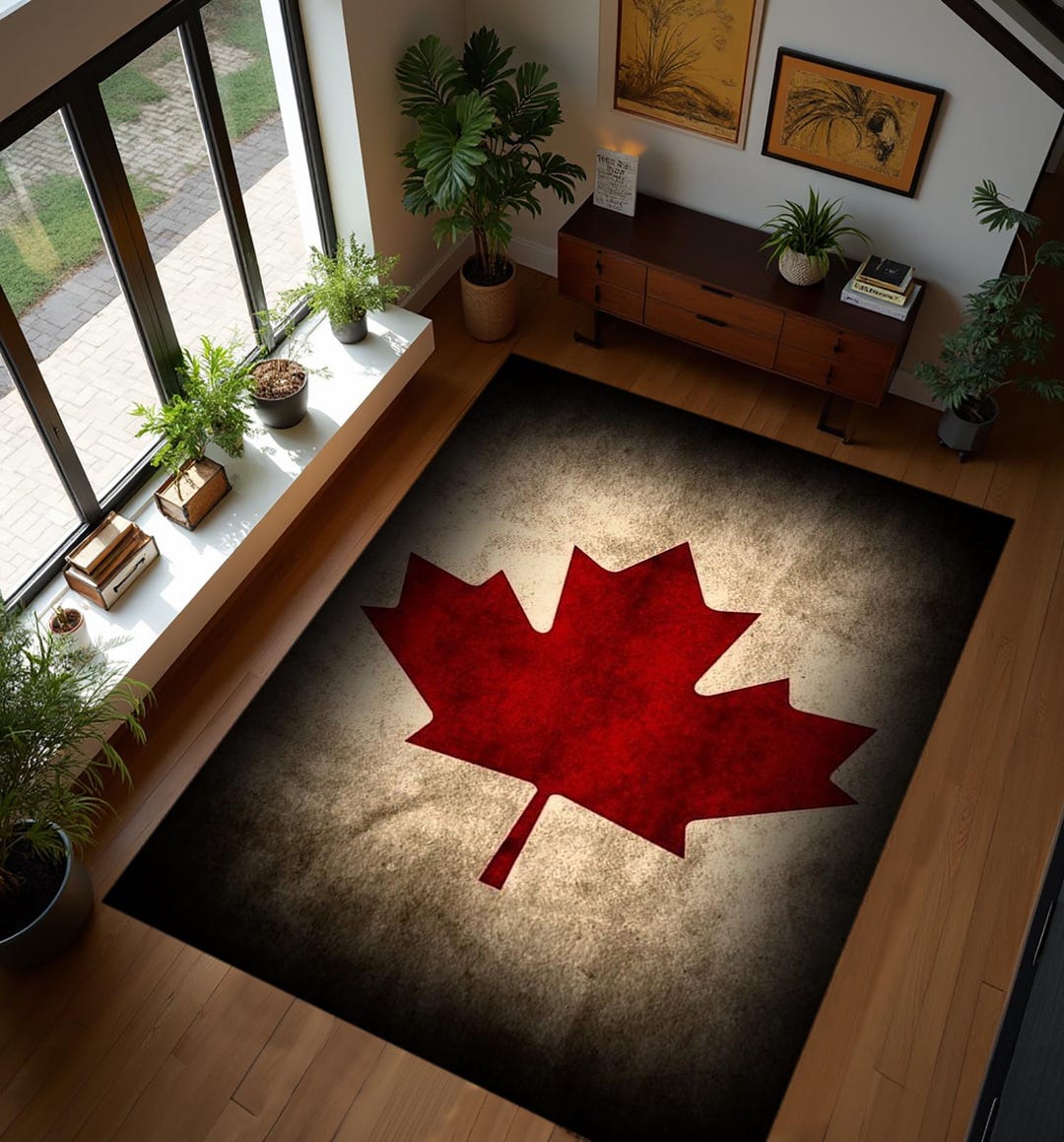 Plane Leaf Rug, Our Canadian Flag Patterned Rug, Flag Rug, Red and ...