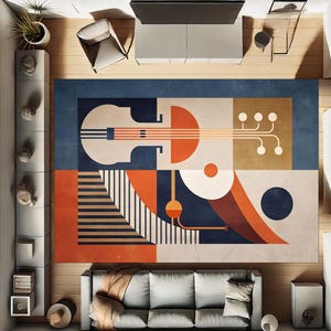 Alfombra de bambú con temática musical, notas musicales, diseño de guitarra, diseño abstracto, fácil de limpiar, lavable, antideslizante, suave y duradera.