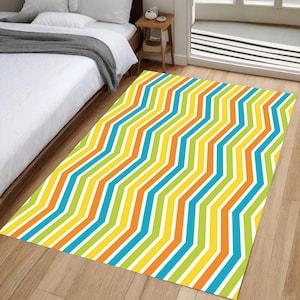 Rainbow rug, Colorful Rug, Colorful Zigzag Lines, Home Decor Rug, Area Rug, Soft, Healthy, Bamboo Rug, Washable Rug, Non-Slip Home Gift Rug