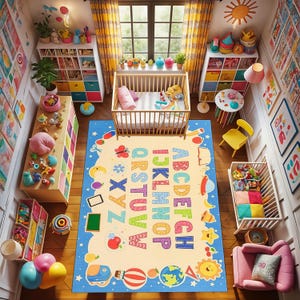 Alfombra de letras para niños que aprenden a leer. Divertida, colorida, educativa, energética, saludable, antideslizante y lavable a máquina. ¡Regalo perfecto!