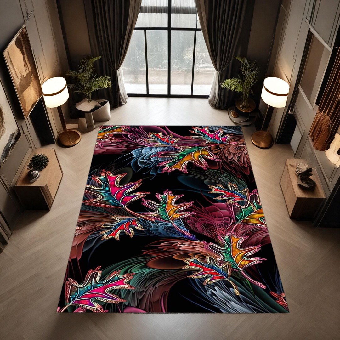 Leavy Rug Colorful Leaf Patterned Rug, Oak Leaf Rug, Easy to Clean Rug, Durable ...