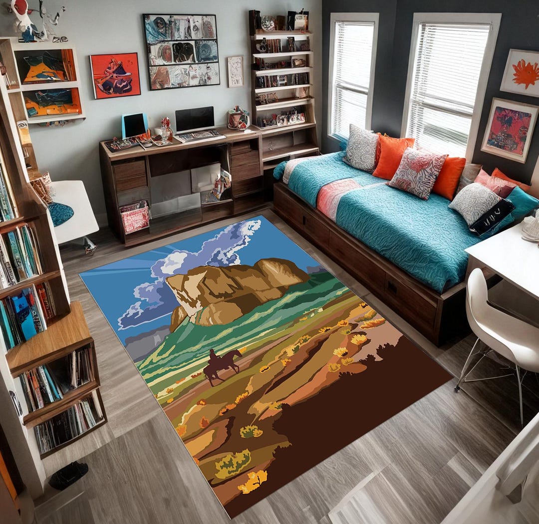 Wild West Rug, Lone Ranger, Cowboy and His Horse, Sunset Cowboy Texas ...