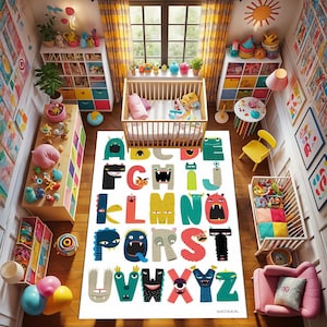 Alfombra de monstruos encantadora, alfombra con estampado de letras, estoy aprendiendo a leer, alfombra para habitación infantil, alfombra de juego, alfombra educativa, el mejor regalo para tu hijo