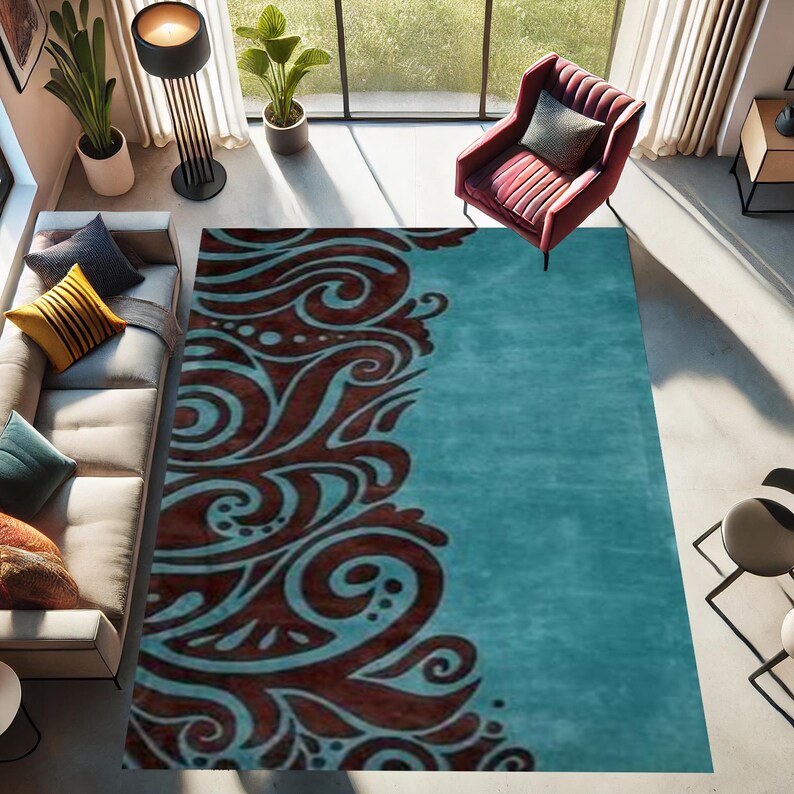 Sea Motif Rug, Wavy Sea Rug, Stormy Sea Rug, Blue Black Rug, Ocean Rug ...