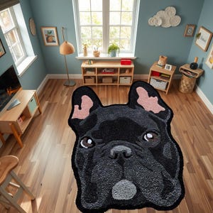 Bulldog rug, Dog rug, Shaped rug, Non-slip, Machine Washable Rug, Children&#39;s and youth room rug, Gift, Soft rug, Durable rug, Lint-free rug