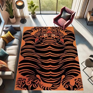 Korean Tiger, Asian Tiger, Talismanic Tiger, Korean Painting, Japanese Tiger Painting, Tiger Rug, Eclectic Room Decor, Housewarming Gift Rug