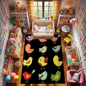 Pájaros coloridos cantores, la imaginación de tu hijo está llena Alfombra colorida, Alfombra más vendida, Alfombra de tendencia, Antideslizante lavable, Alfombra de decoración del hogar, Alfombra de área