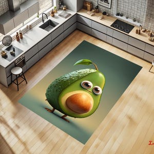 Avocado rug, Fruit rug, A fun different model for your home, visit our store, Easy to clean non-slip based machine washable bamboo rug