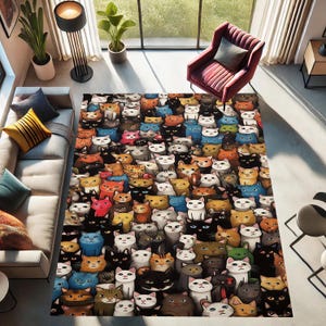 Cat rug, Colorful cute playful cats rug, Stylish, Gorgeous, Soft, Healthy, Bamboo Rug, Machine Washable, Non-Slip Rug,Home Gift Rug,Area Rug