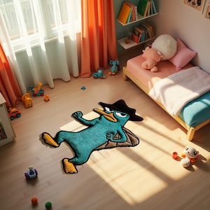 Platypus Teppich, Teppich Cartoon, Tierteppich, Easy Clean Teppich, rutschfest, maschinenwaschbarer Teppich, Kinder- und Jugendzimmerteppich, weicher Teppich, strapazierfähiger Teppich