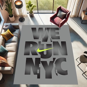 We Run NYC rug, New York Rug, Sports Shoe RugHome Decor Rug, Easy Clean, Decoration Rug, Area Rug, Soft Rug, Style Rug, Durable Bamboo Rug