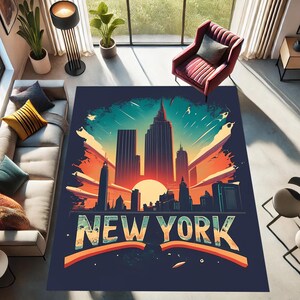 New York Rug, Sunset in New York, City View Rug,Home Decor Rug, Area Rug, Soft,Healthy, Bamboo Rug, Washable rug,Non-Slip rug,Home Gift Rug
