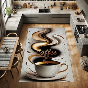 Coffee cup and hot coffee patterned Easy Clean rug, Non-Slip Base, Machine Washable, Soft, Durable, Bamboo Rug, Fashion Rug, Home Gift Rug