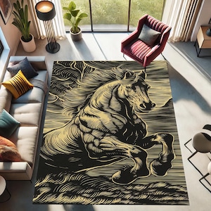 Running Horse Rug, Abstract Horse, Race Horse, Soft,Horse carpet,Healthy, Bamboo Rug, Machine Washable, Non-Slip Rug, Home Gift Rug,Area Rug