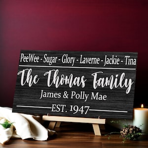 Nom de famille de la famille, cadeau de mariage personnalisé, décoration de ferme, enseigne d&#39;établissement, enseigne en bois personnalisée, cadeau de fiançailles, décoration d&#39;intérieur, art mural