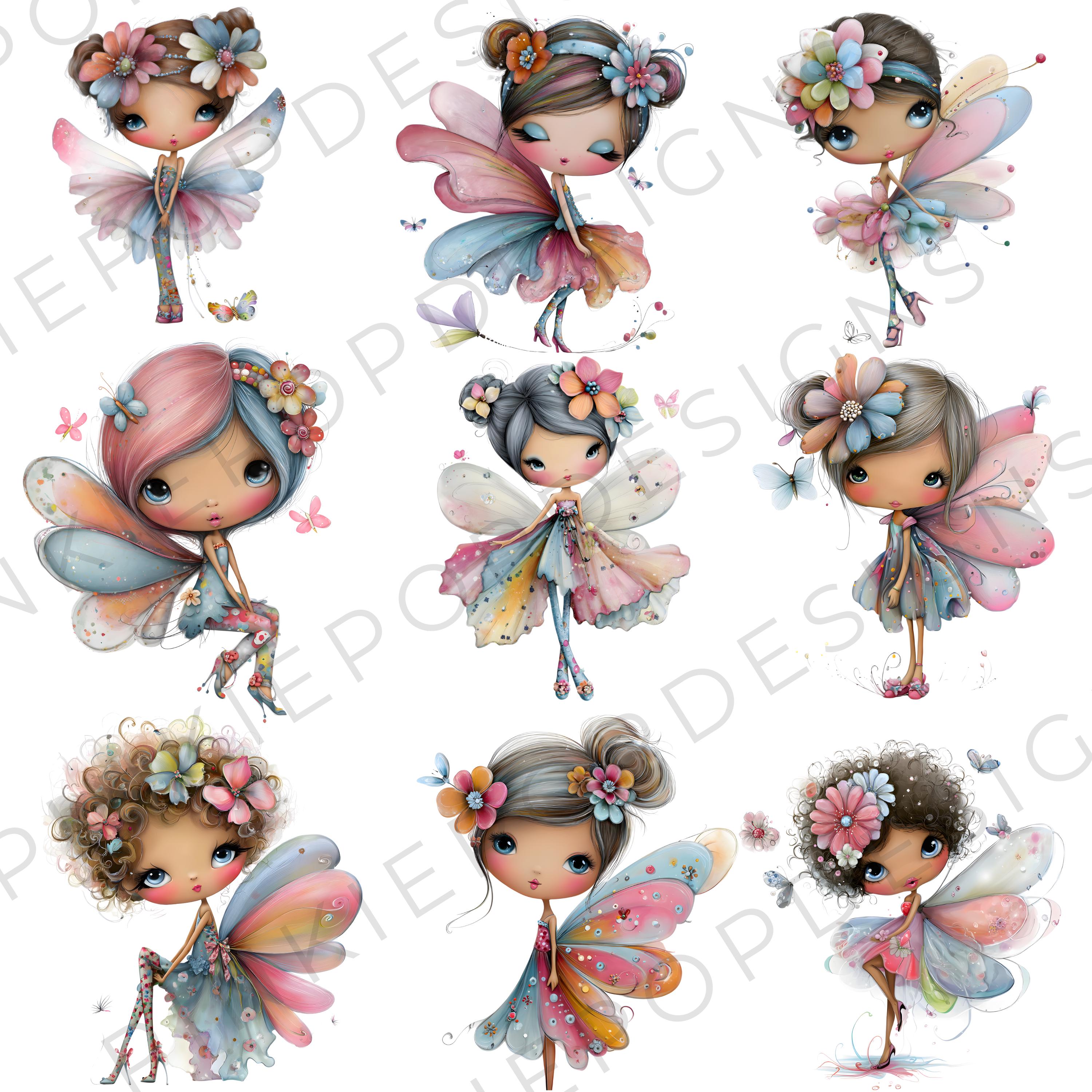 Pixie Graphics Fairy Clipart PNG Bundle, Whimsical Pastel Pixie Graphics, Fantasy Girl ...