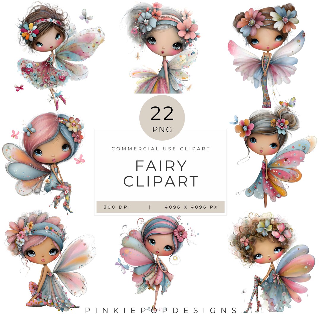 Fairy Clipart PNG Bundle, Whimsical Pastel Pixie Graphics, Fantasy Girl ...