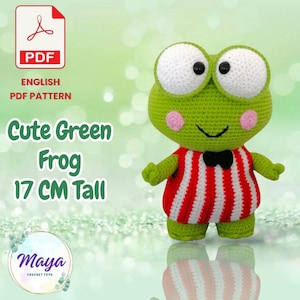 Patrón de ganchillo para amigurumi de rana verde adorable (PDF en inglés) – Juguete de 17 cm de altura