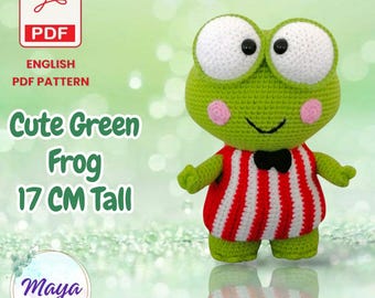 Cute Green Frog Amigurumi Crochet Pattern (English PDF) – 17cm Tall Toy