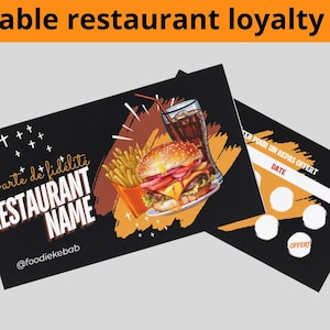 Tarjeta de fidelidad imprimible y sellable para restaurante.