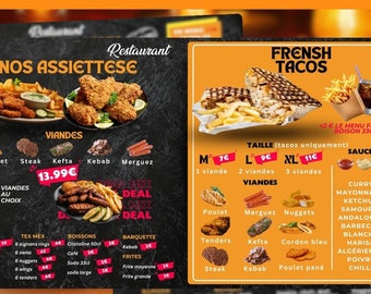 Modèle de menu TV animé pour kebab et grec et burger - Affichage numérique personnalisable, écran de restaurant kebab, modifiable sur Canva