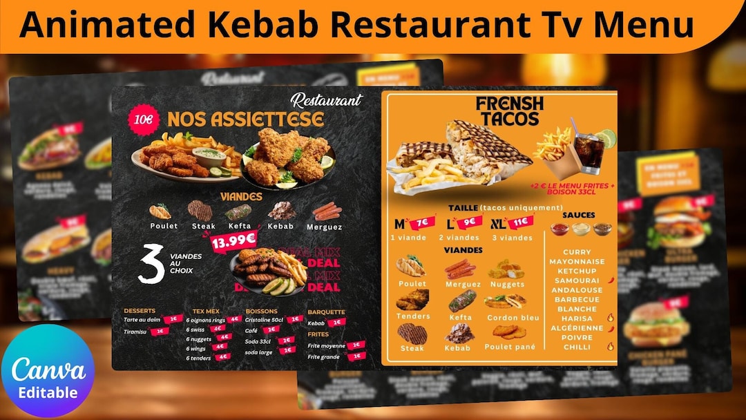 Kebab Greek Burger Animated TV Menu Template Customizable
