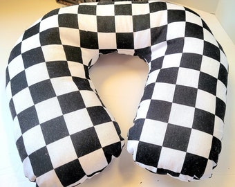 Checkered Travel Neck Pillow, Airplane Car Train Support