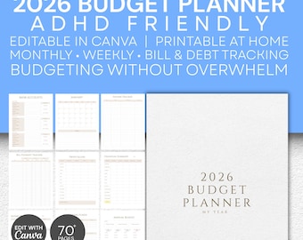 ADHD-Friendly Budget Planner: Monthly Bill Tracker, Personal Income Expense, Weekly Paycheck, Debt Payoff Tool, Easy-to-Use