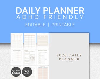 Adhd planner printable, Adhd life planner, adhd digital planner, adhd self care daily planner, Editable Adult ADHD Productivity journal, pdf