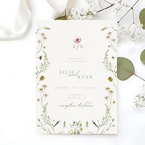 Wild Flowers Wedding Invitation Template, Wildflower Wedding Invite, Colorful Spring Floral Printable Elegant EDITABLE Download