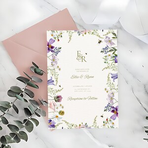 Floral Wedding Invitation Template, Wildflower Wedding Invite, Colorful Spring Floral Printable Elegant EDITABLE Download