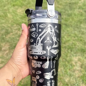20oz Construction trucks, Lid 2 in 1 Láser Engraved Hidro Tumbler