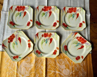 1930s Manto-Ware Red Gum set of 6 cake plates Australian Artist