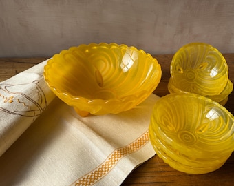 Art Deco frosted depression glass dessert set of 7