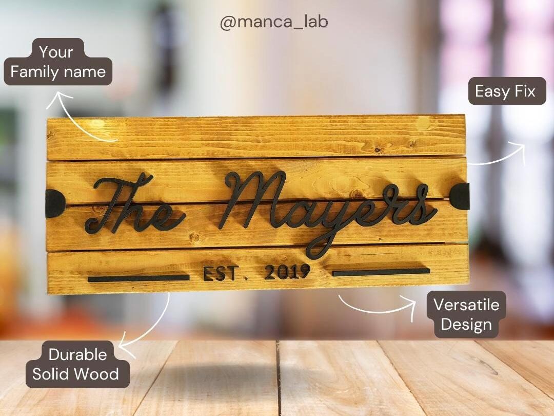 Personalized Family Name Wood Sign: Custom Home Decor (60x40cm) - Etsy