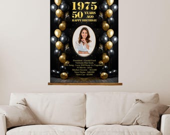 1975 Birthday Party Decoration Personalized Wall Decor Party Favors - Tapestry Wall Hanging For 50th Birthday Gift, Custom Party Decoration.