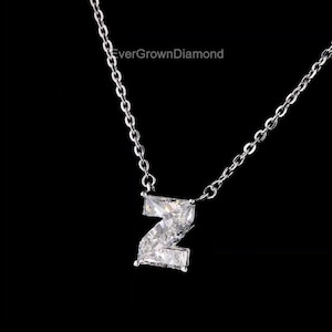Z Letter Diamond Pendant Necklace | 18K Solid White Gold & Lab-Grown Diamond | Elegant Personalized Charm
