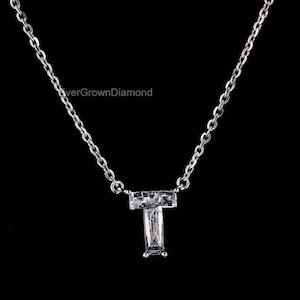 T Initial Diamond Pendant Necklace | 18K Solid White Gold & Lab-Grown Diamonds | Minimalist Personalized Charm