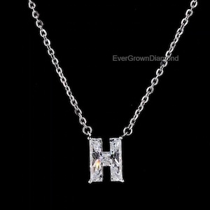 Collar de diamantes con la letra H / Oro blanco macizo de 18 quilates y diamantes cultivados en laboratorio / Joyas elegantes personalizadas