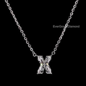 X Initial Diamond Pendant Necklace | 18K Solid White Gold & Lab-Grown Diamond | Stylish Custom Jewelry