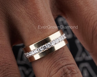 0.85Ct Round Cut Lab Grown Diamond Mens eternity band 14k solid gold ring Half Eternity Engagement Ring Pave set Mens Wedding Band for Him