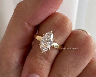 1.60 Carat Solitaire Ring/ Marquise Cut Moissanite Ring/ Bridal Wedding Ring/ Engagement Ring For Women/ 14K Solid Gold Thick Band Ring